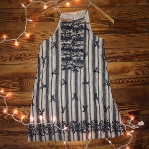 Embroidered Striped Highneck Summer Dress
